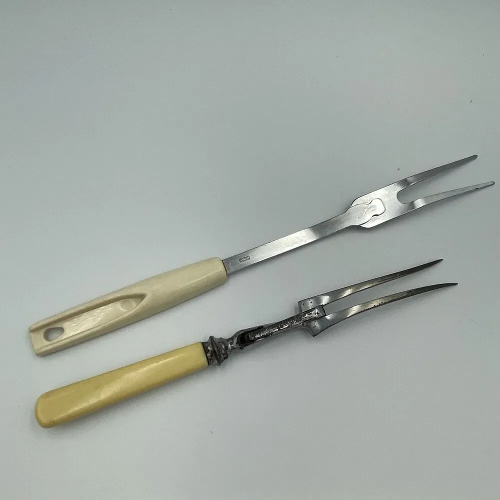 5 PC Vintage MCM Cream Yellow Bakelite Lot Kitchen Serveware Knife Fork Pie Cake